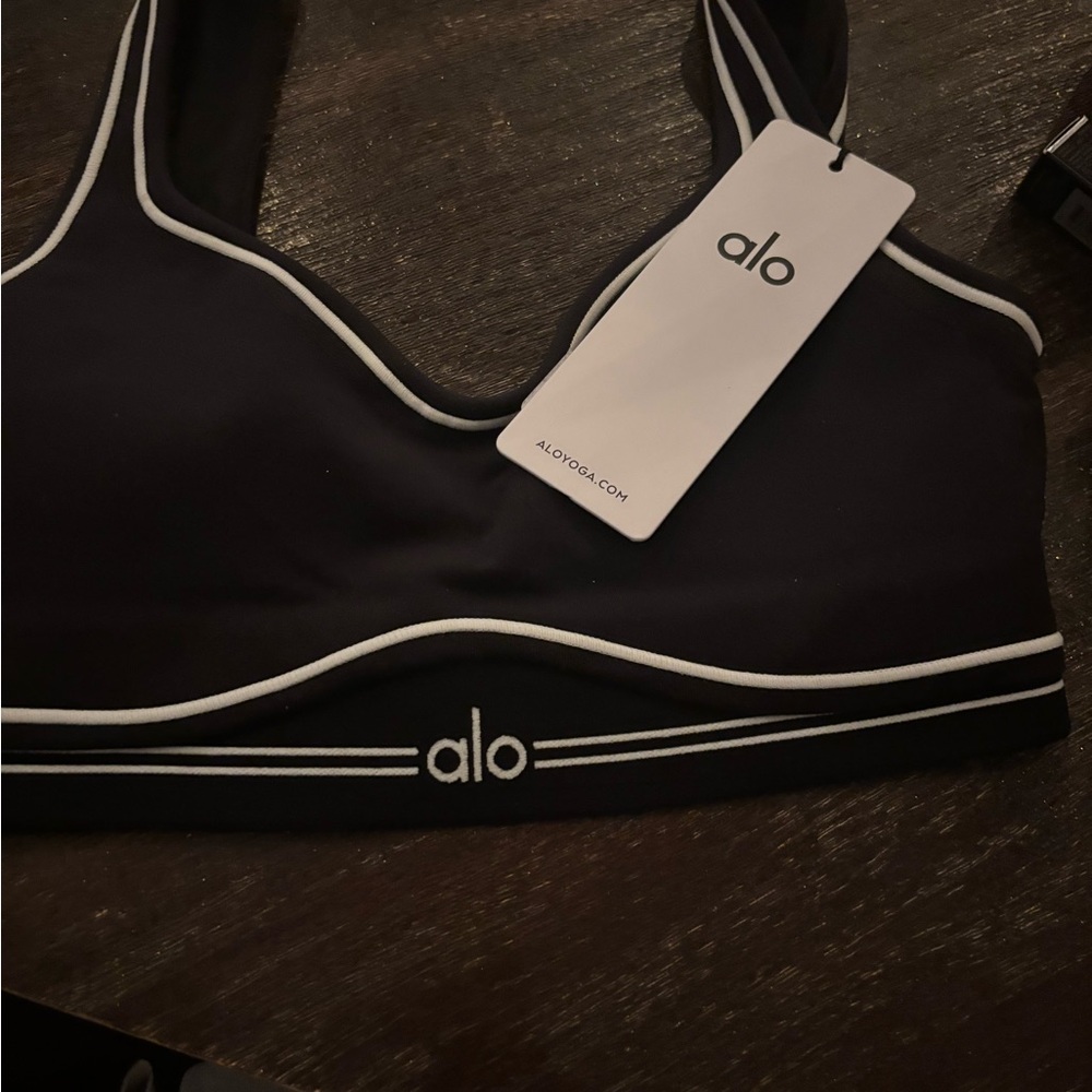 ALO Yoga Black Sports Bra with White Trim